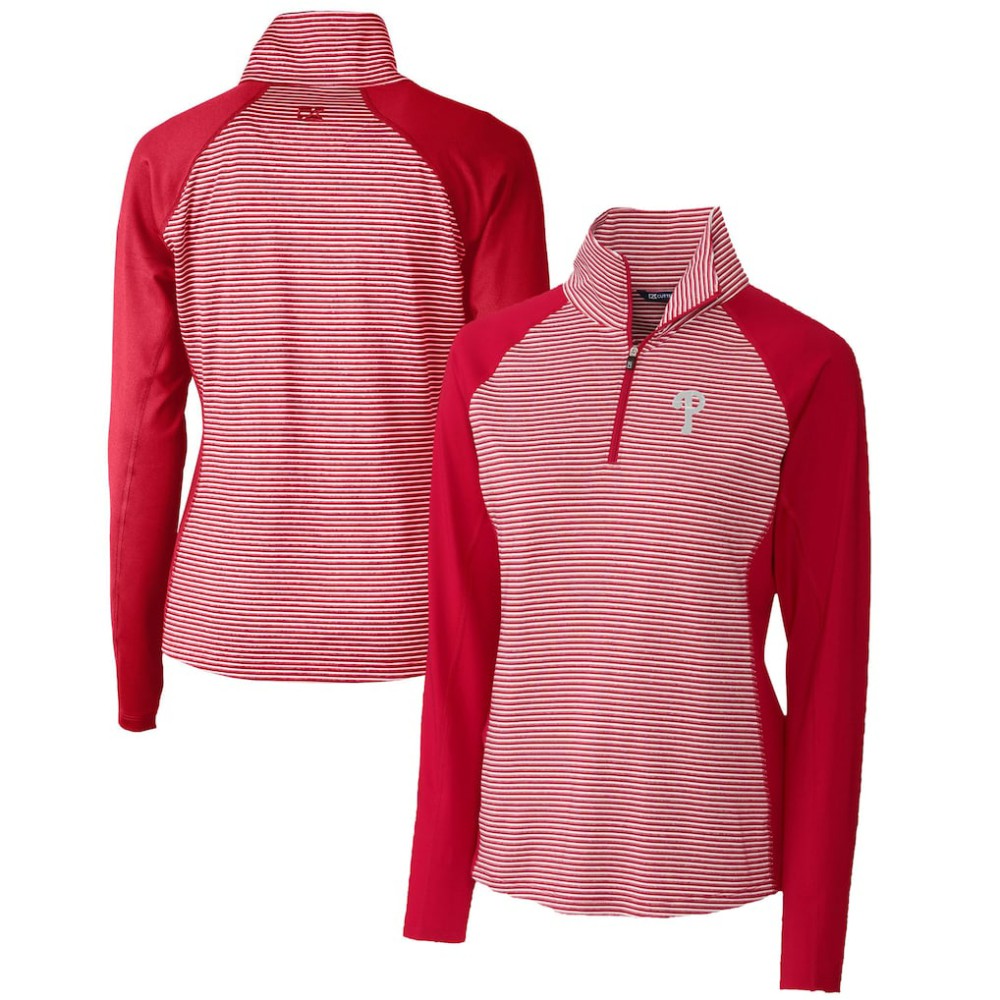 Philadelphia Phillies Cutter & Buck Women's DryTec Forge Tonal Stripe Half-Zip Top | MLB New