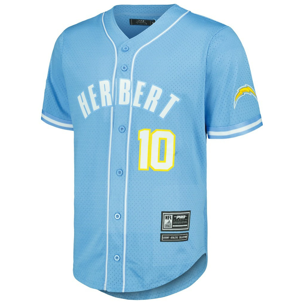 Los Angeles Chargers  Justin Herbert  Pro Standard Mesh Baseball Button-Up T-Shirt