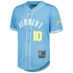 Los Angeles Chargers  Justin Herbert  Pro Standard Mesh Baseball Button-Up T-Shirt