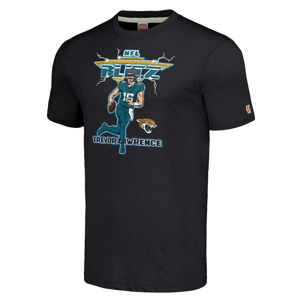 Jacksonville Jaguars  Trevor Lawrence  Homage Unisex NFL Blitz Player Tri-Blend T-Shirt