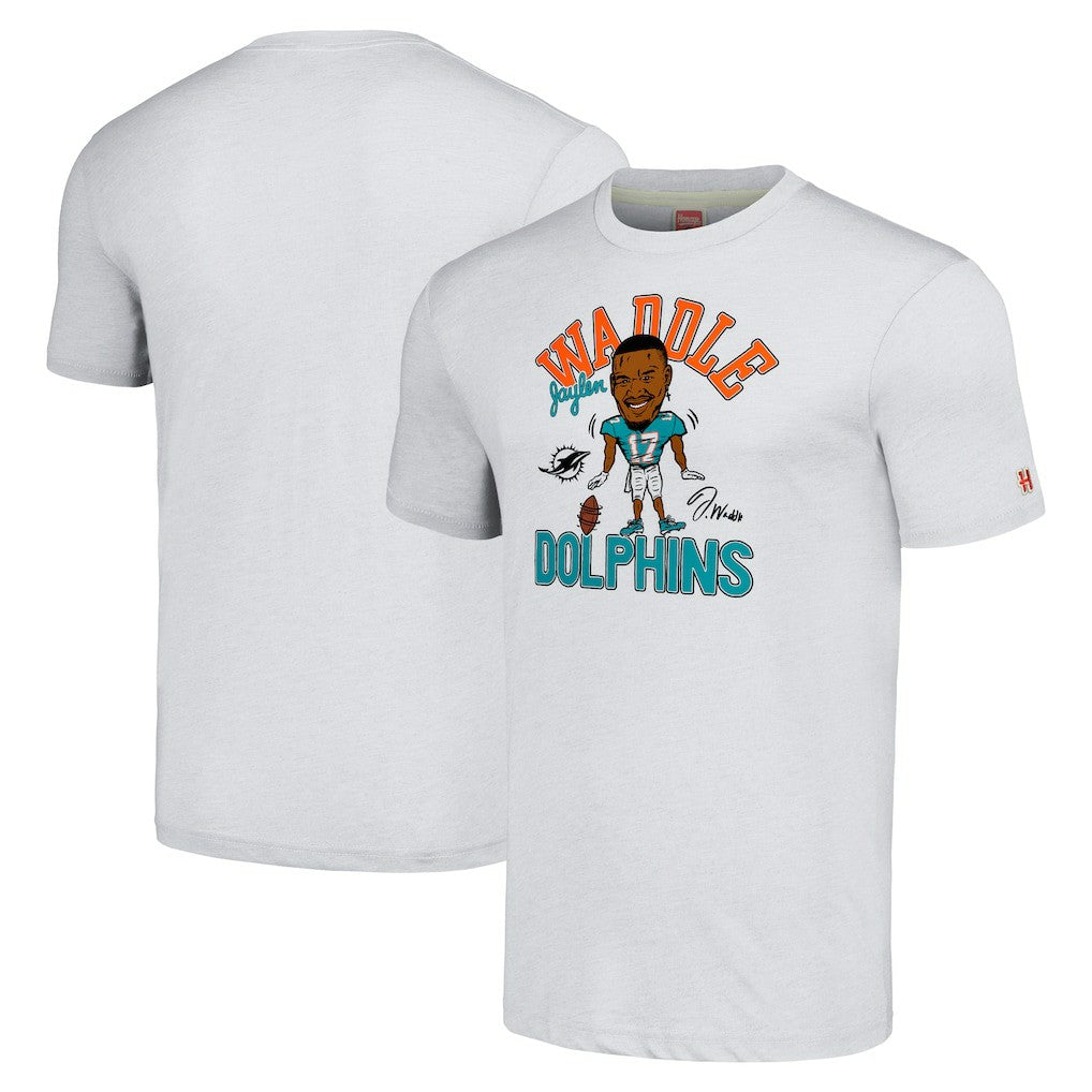 Miami Dolphins  Jaylen Waddle  Homage Unisex Caricature Player Tri-Blend T-Shirt