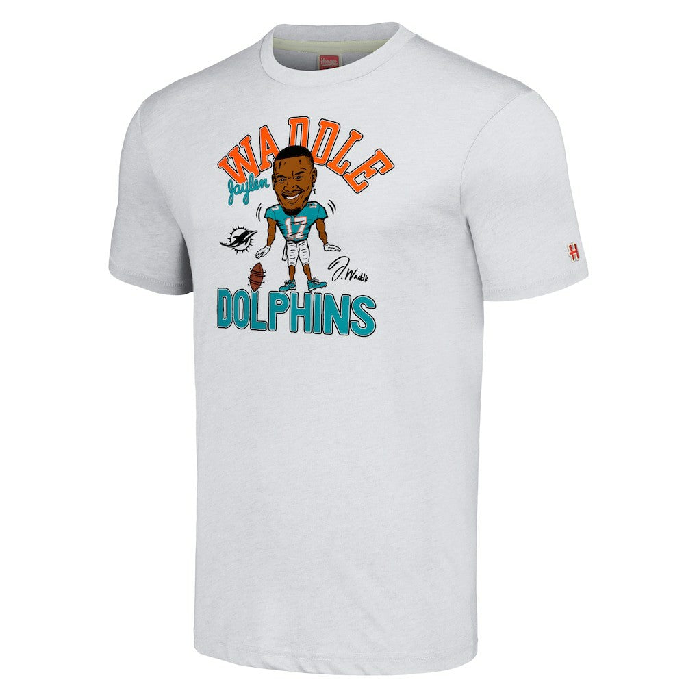 Miami Dolphins  Jaylen Waddle  Homage Unisex Caricature Player Tri-Blend T-Shirt