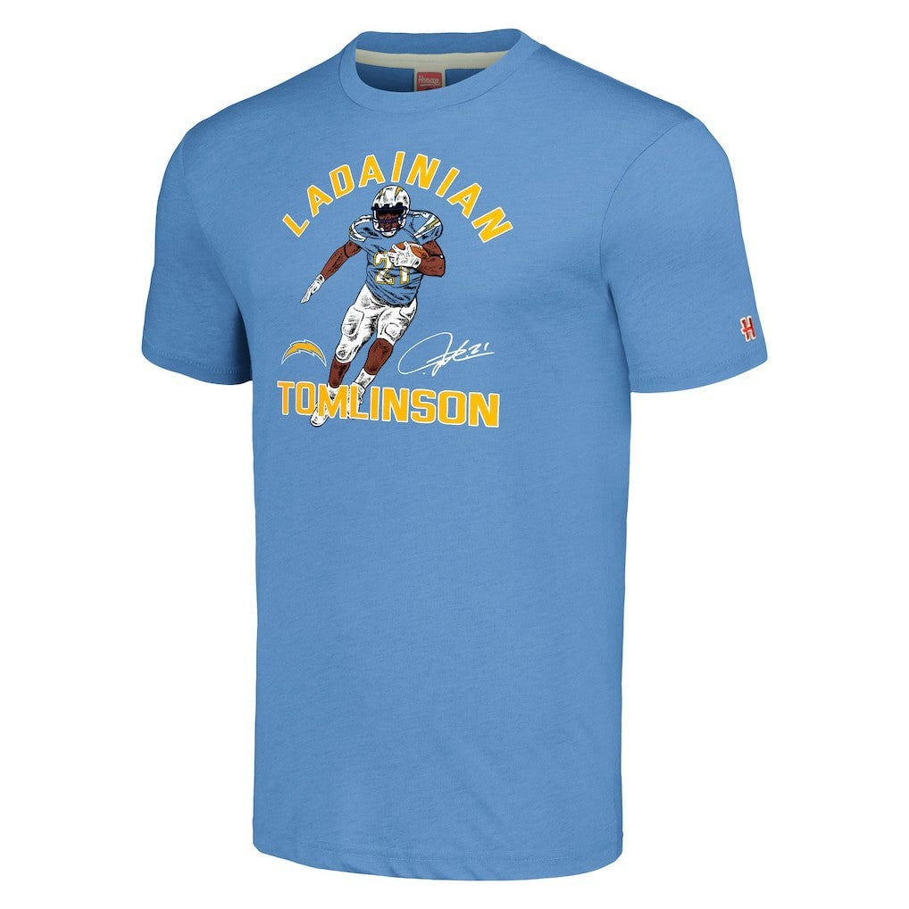 Los Angeles Chargers  LaDainian Tomlinson  Homage Unisex Unisex Caricature Retired Player Tri-Blend T-Shirt
