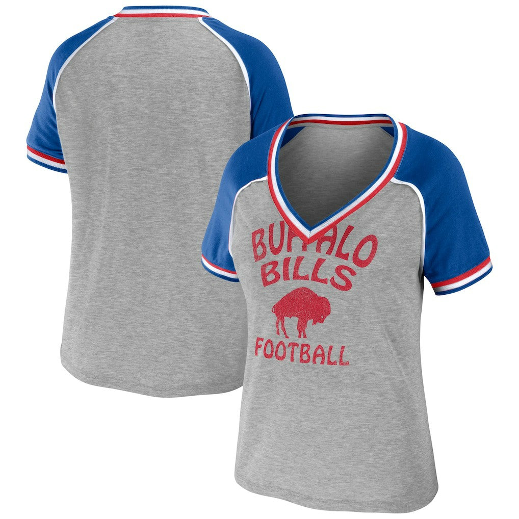 Buffalo Bills  WEAR by Erin Andrews Women's Cropped Raglan Throwback V-Neck T-Shirt