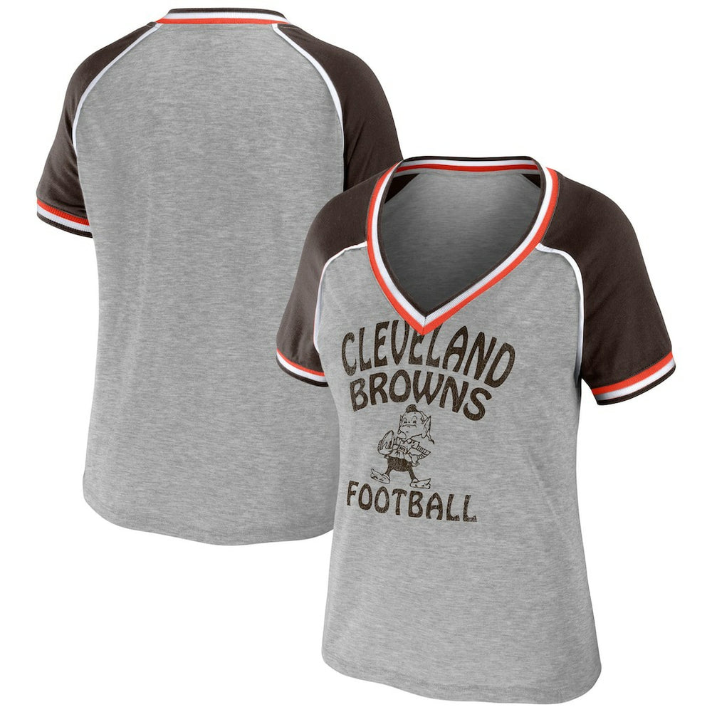 Cleveland Browns  WEAR by Erin Andrews Women's Cropped Raglan Throwback V-Neck T-Shirt