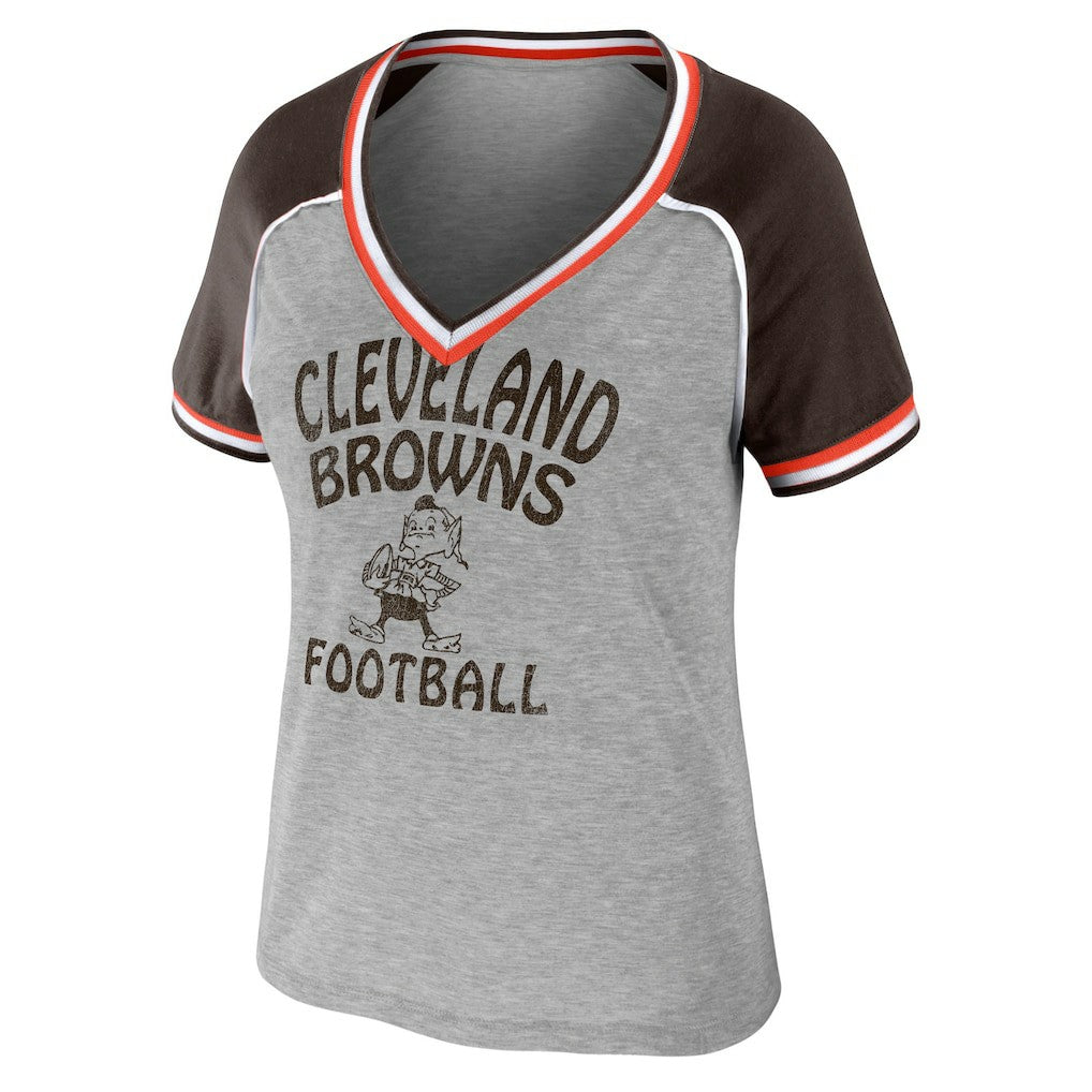 Cleveland Browns  WEAR by Erin Andrews Women's Cropped Raglan Throwback V-Neck T-Shirt