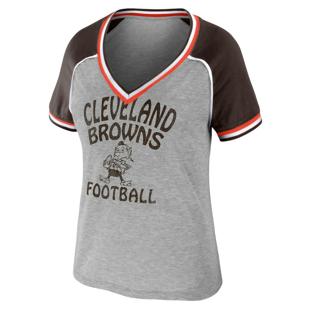 Cleveland Browns  WEAR by Erin Andrews Women's Cropped Raglan Throwback V-Neck T-Shirt