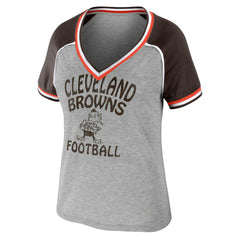 Cleveland Browns  WEAR by Erin Andrews Women's Cropped Raglan Throwback V-Neck T-Shirt