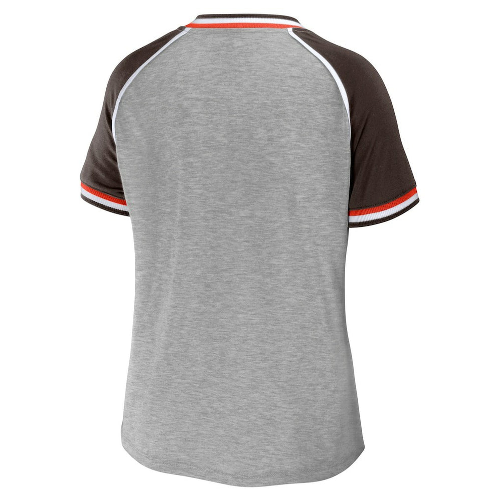 Cleveland Browns  WEAR by Erin Andrews Women's Cropped Raglan Throwback V-Neck T-Shirt