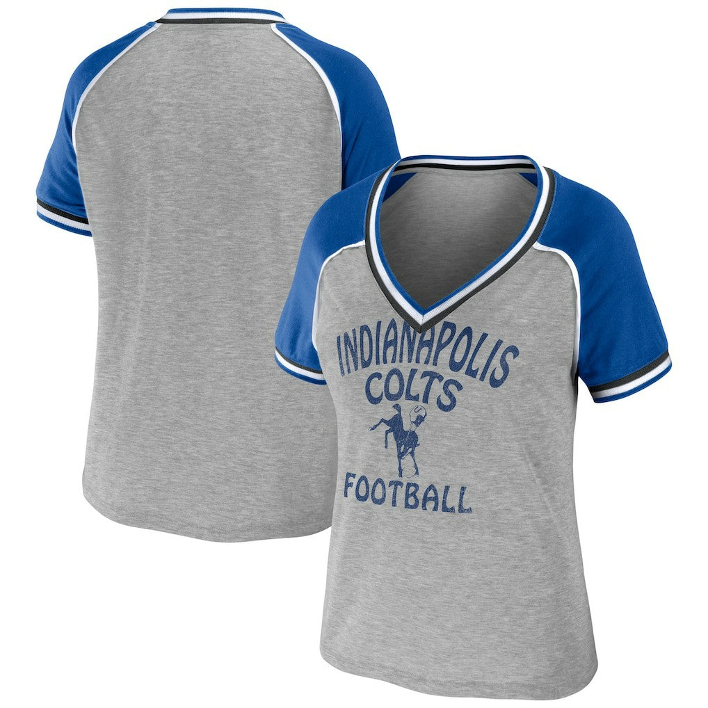 Indianapolis Colts  WEAR by Erin Andrews Women's Cropped Raglan Throwback V-Neck T-Shirt