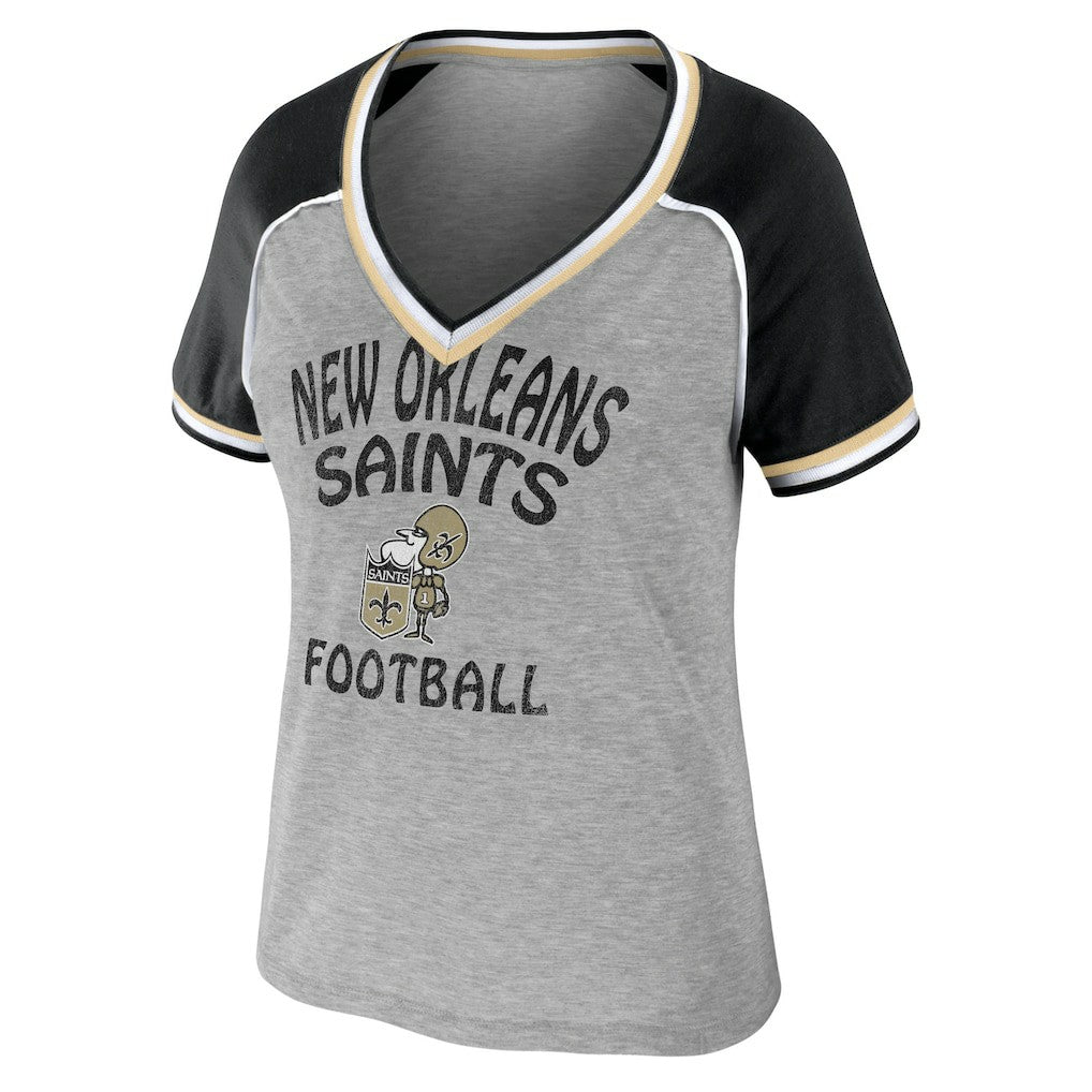 New Orleans Saints  WEAR by Erin Andrews Women's Cropped Raglan Throwback V-Neck T-Shirt