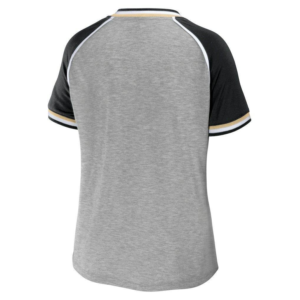 New Orleans Saints  WEAR by Erin Andrews Women's Cropped Raglan Throwback V-Neck T-Shirt