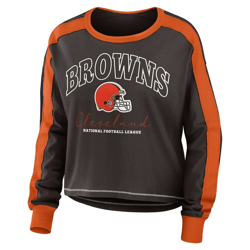 Cleveland Browns  WEAR by Erin Andrews Women's Color Block Modest Crop Long Sleeve T-Shirt