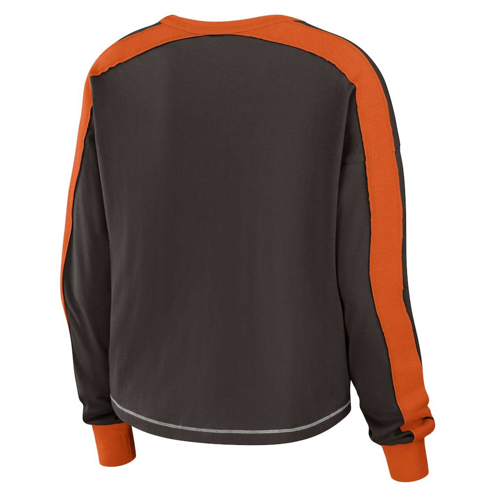 Cleveland Browns  WEAR by Erin Andrews Women's Color Block Modest Crop Long Sleeve T-Shirt
