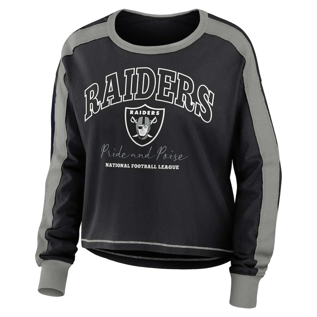 Las Vegas Raiders  WEAR by Erin Andrews Women's Color Block Modest Crop Long Sleeve T-Shirt
