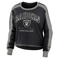 Las Vegas Raiders  WEAR by Erin Andrews Women's Color Block Modest Crop Long Sleeve T-Shirt