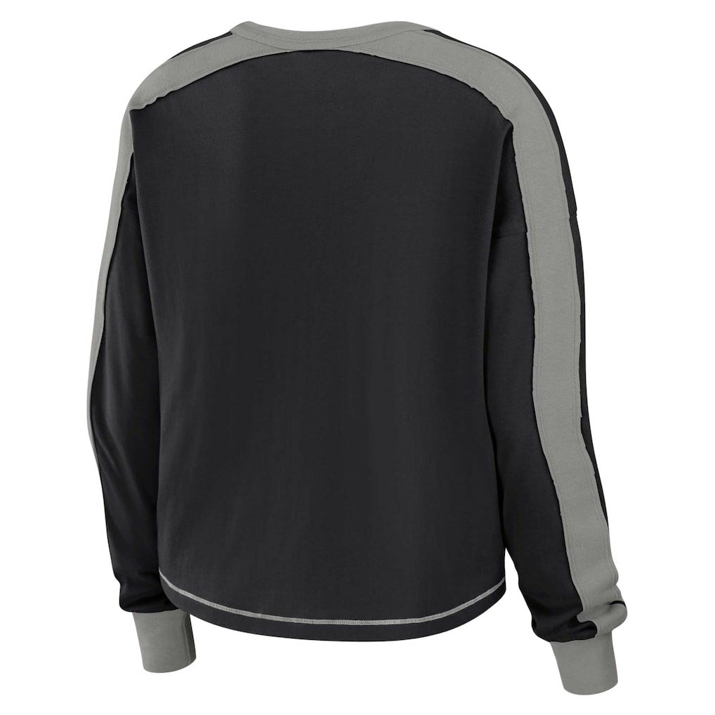 Las Vegas Raiders  WEAR by Erin Andrews Women's Color Block Modest Crop Long Sleeve T-Shirt