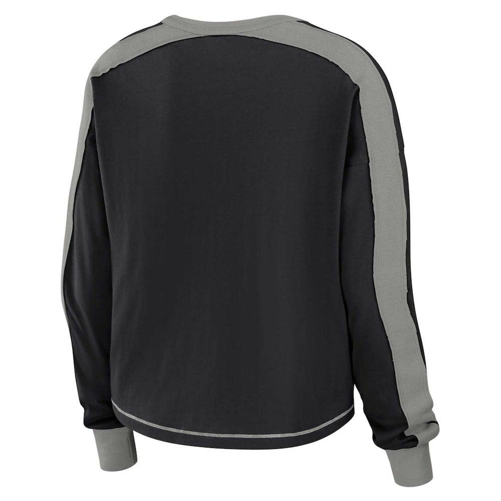 Las Vegas Raiders  WEAR by Erin Andrews Women's Color Block Modest Crop Long Sleeve T-Shirt