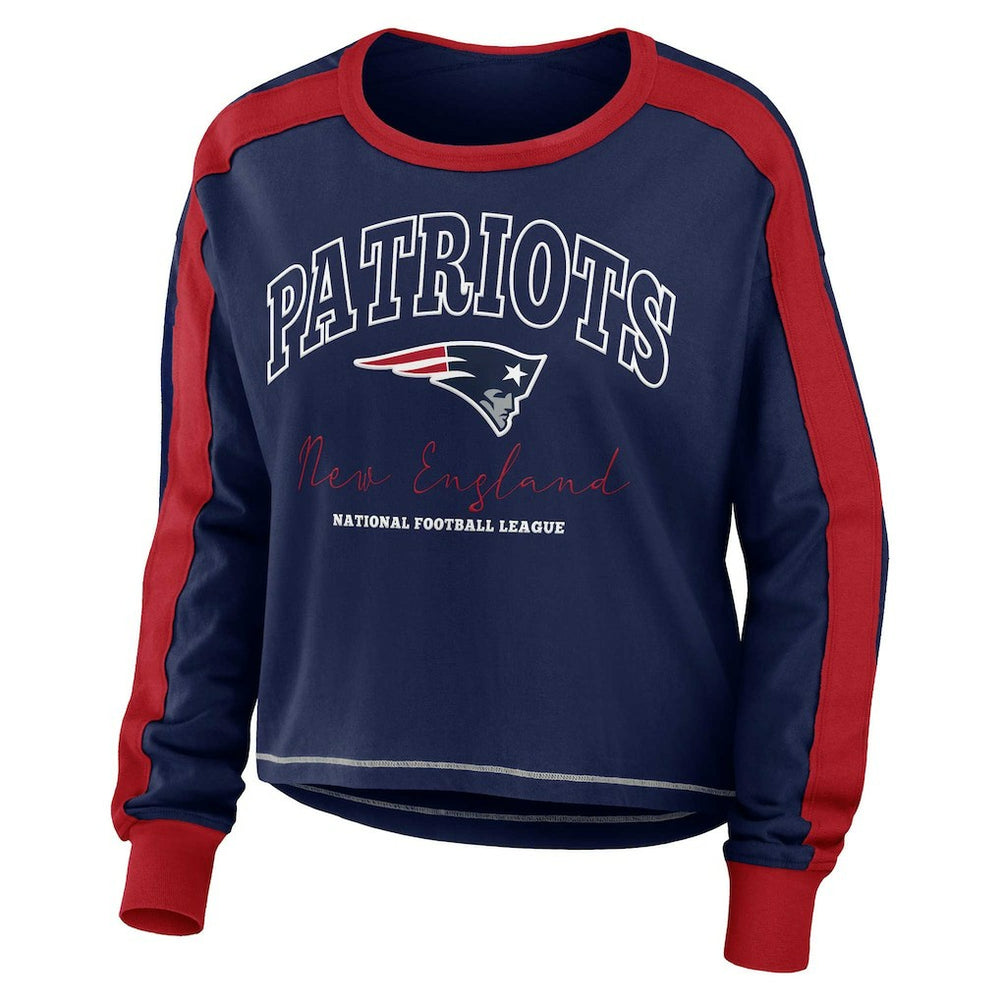 New England Patriots  WEAR by Erin Andrews Women's Color Block Modest Crop Long Sleeve T-Shirt