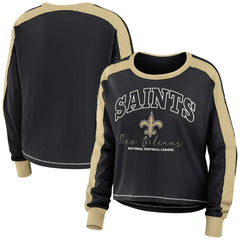 New Orleans Saints  WEAR by Erin Andrews Women's Color Block Modest Crop Long Sleeve T-Shirt
