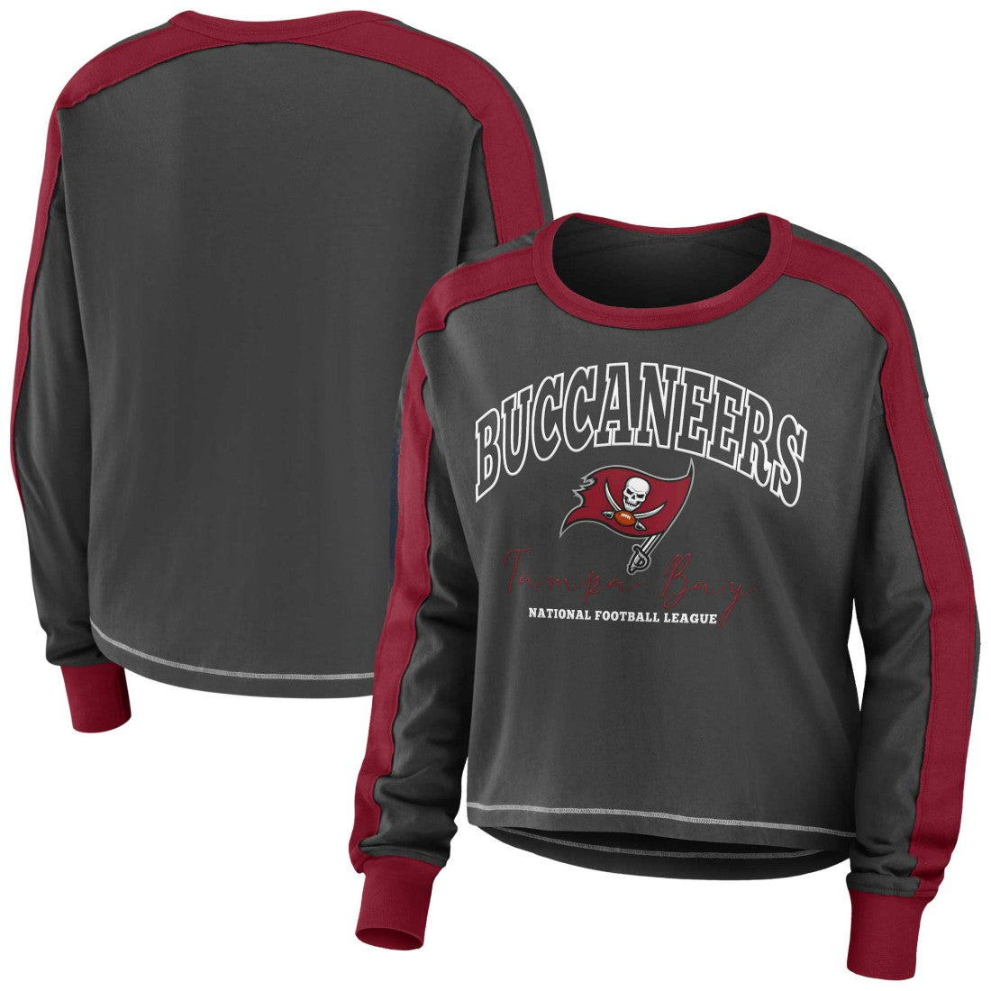 Tampa Bay Buccaneers  WEAR by Erin Andrews Women's Color Block Modest Crop Long Sleeve T-Shirt
