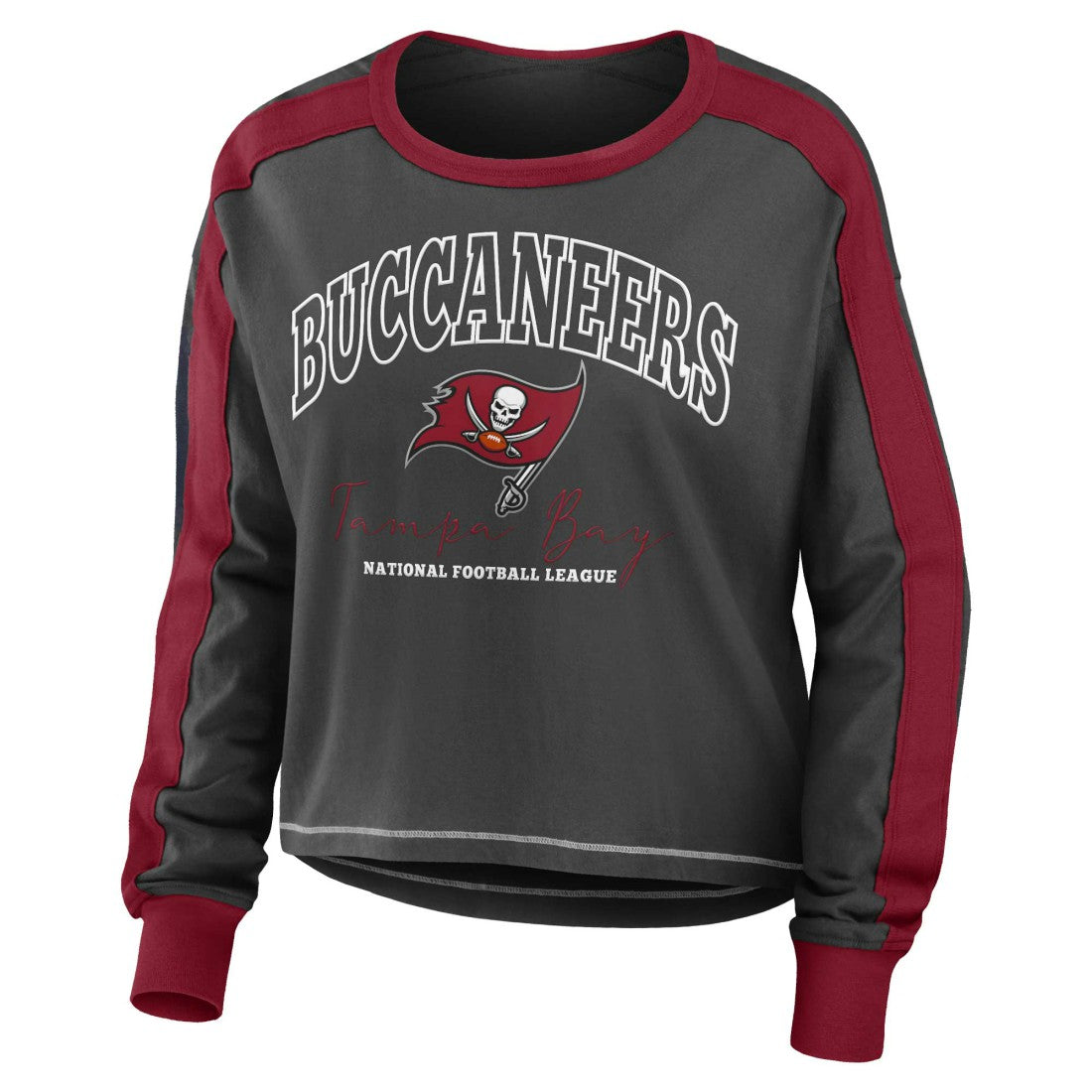 Tampa Bay Buccaneers  WEAR by Erin Andrews Women's Color Block Modest Crop Long Sleeve T-Shirt
