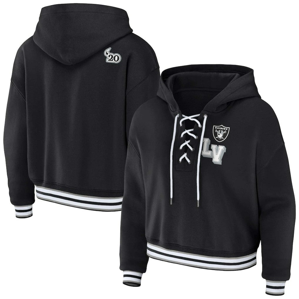 Las Vegas Raiders  WEAR by Erin Andrews Women's Lace-Up Pullover Hoodie