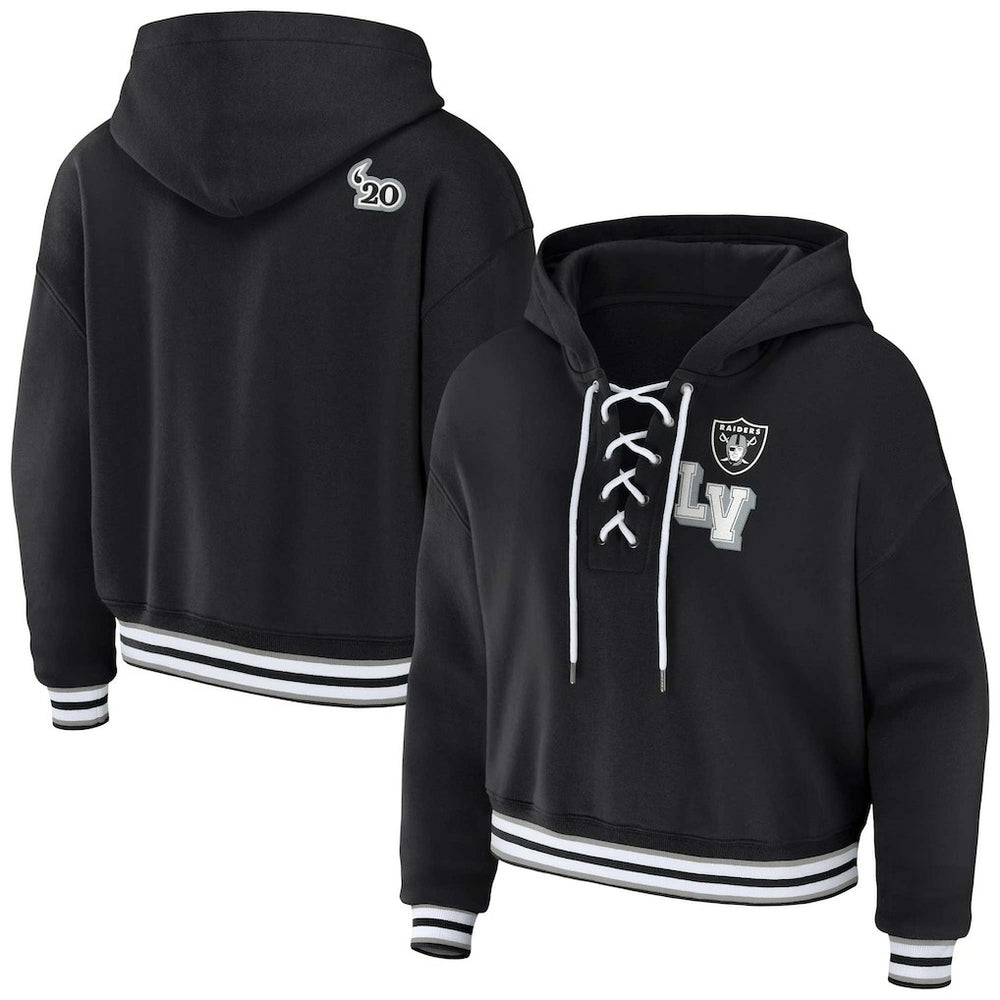 Las Vegas Raiders  WEAR by Erin Andrews Women's Lace-Up Pullover Hoodie