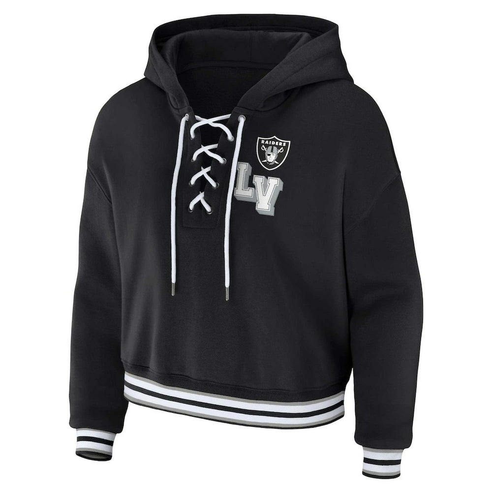 Las Vegas Raiders  WEAR by Erin Andrews Women's Lace-Up Pullover Hoodie
