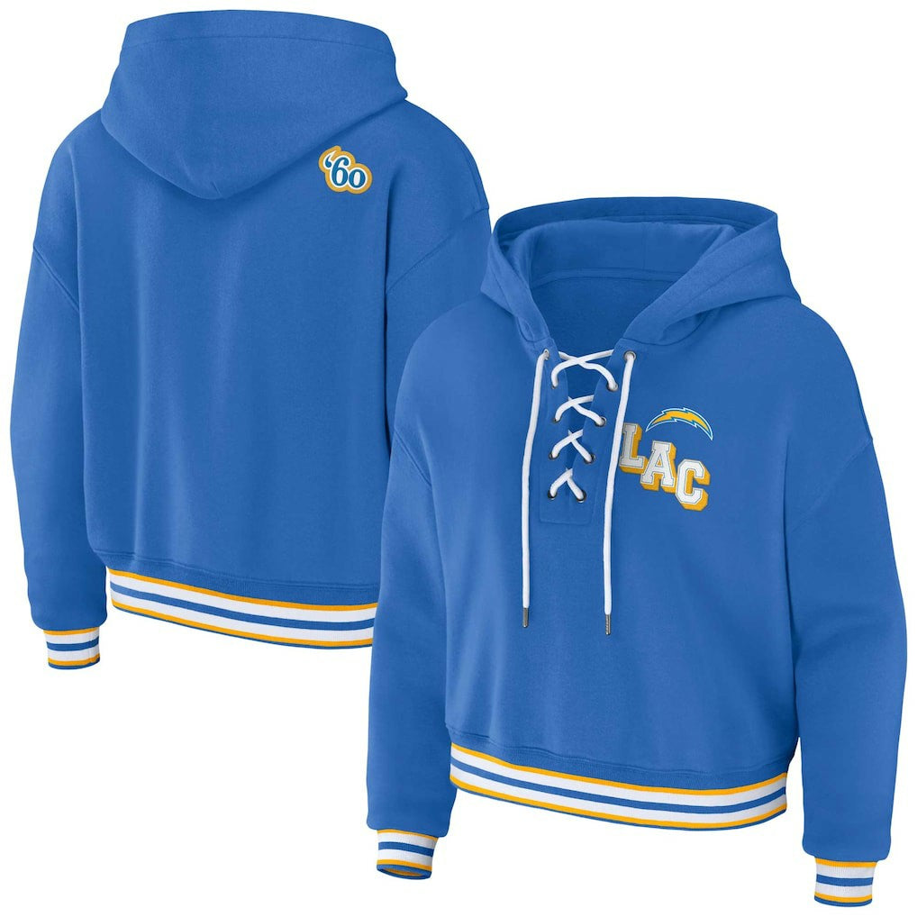 Los Angeles Chargers  WEAR by Erin Andrews Women's Lace-Up Pullover Hoodie