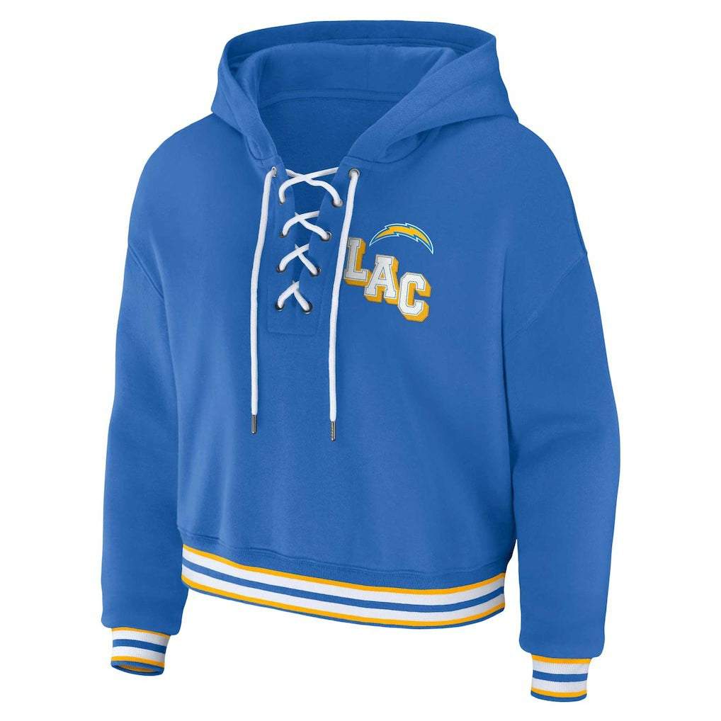 Los Angeles Chargers  WEAR by Erin Andrews Women's Lace-Up Pullover Hoodie
