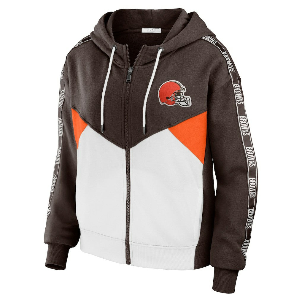 Cleveland Browns  WEAR by Erin Andrews Women's Color Block Light Weight Modest Crop Full-Zip Hoodie