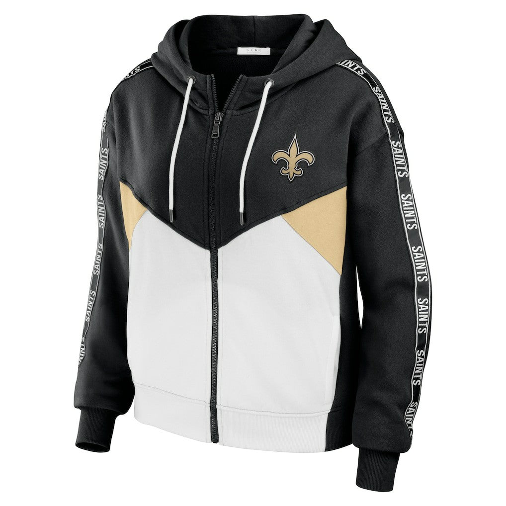New Orleans Saints  WEAR by Erin Andrews Women's Color Block Light Weight Modest Crop Full-Zip Hoodie