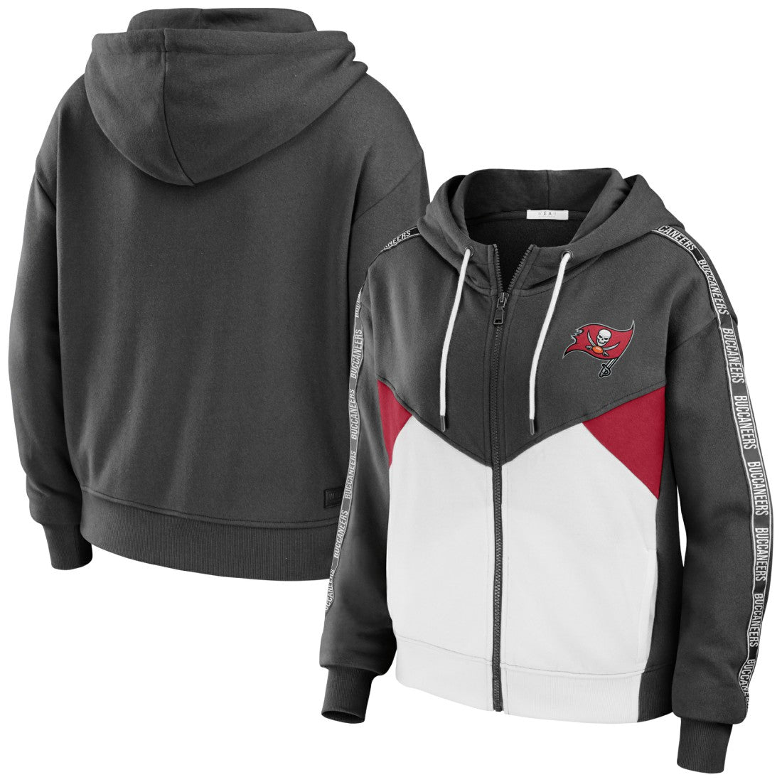 Tampa Bay Buccaneers  WEAR by Erin Andrews Women's Color Block Light Weight Modest Crop Full-Zip Hoodie