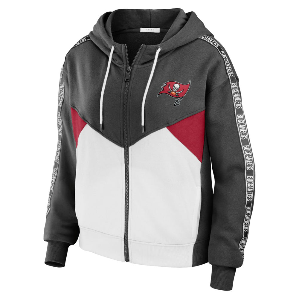Tampa Bay Buccaneers  WEAR by Erin Andrews Women's Color Block Light Weight Modest Crop Full-Zip Hoodie