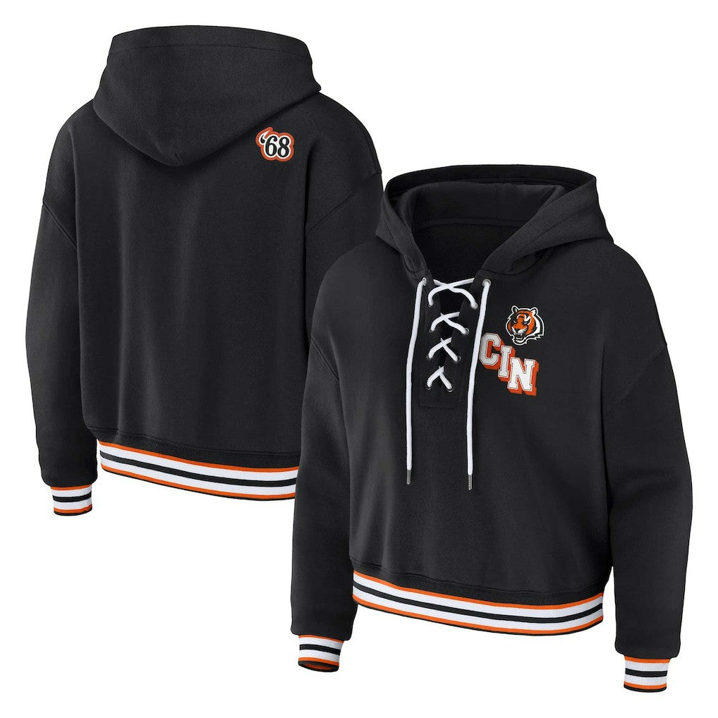 Cincinnati Bengals  WEAR by Erin Andrews Women's Plus Size Lace-Up Pullover Hoodie