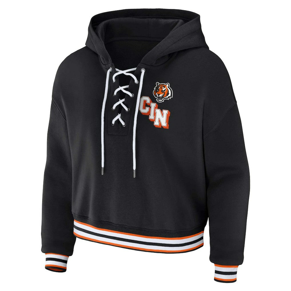 Cincinnati Bengals  WEAR by Erin Andrews Women's Plus Size Lace-Up Pullover Hoodie