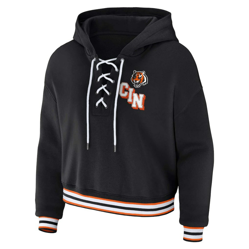 Cincinnati Bengals  WEAR by Erin Andrews Women's Plus Size Lace-Up Pullover Hoodie