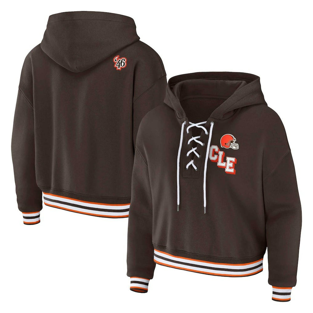 Cleveland Browns  WEAR by Erin Andrews Women's Plus Size Lace-Up Pullover Hoodie