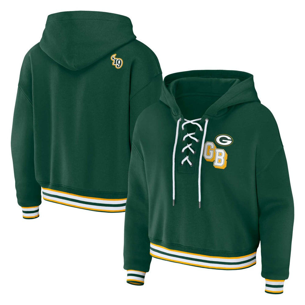 Green Bay Packers  WEAR by Erin Andrews Women's Plus Size Lace-Up Pullover Hoodie