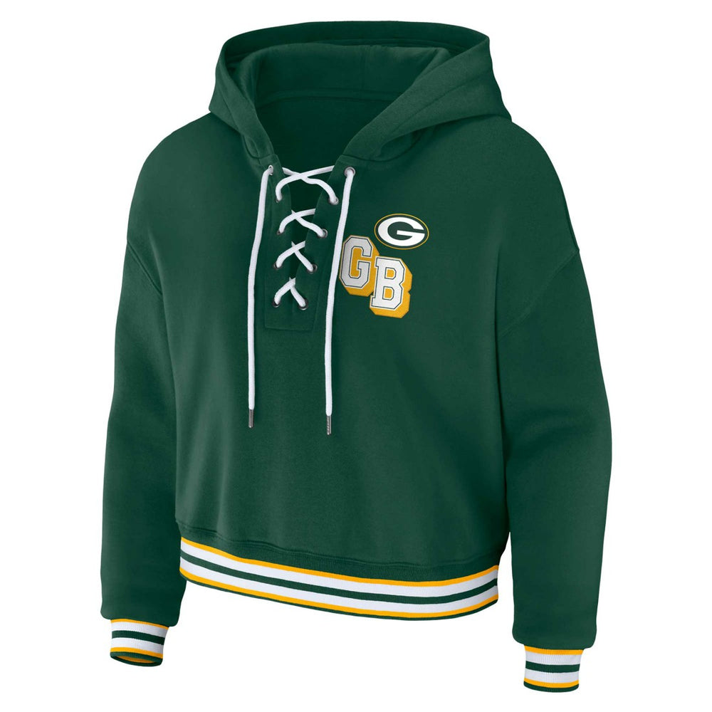Green Bay Packers  WEAR by Erin Andrews Women's Plus Size Lace-Up Pullover Hoodie