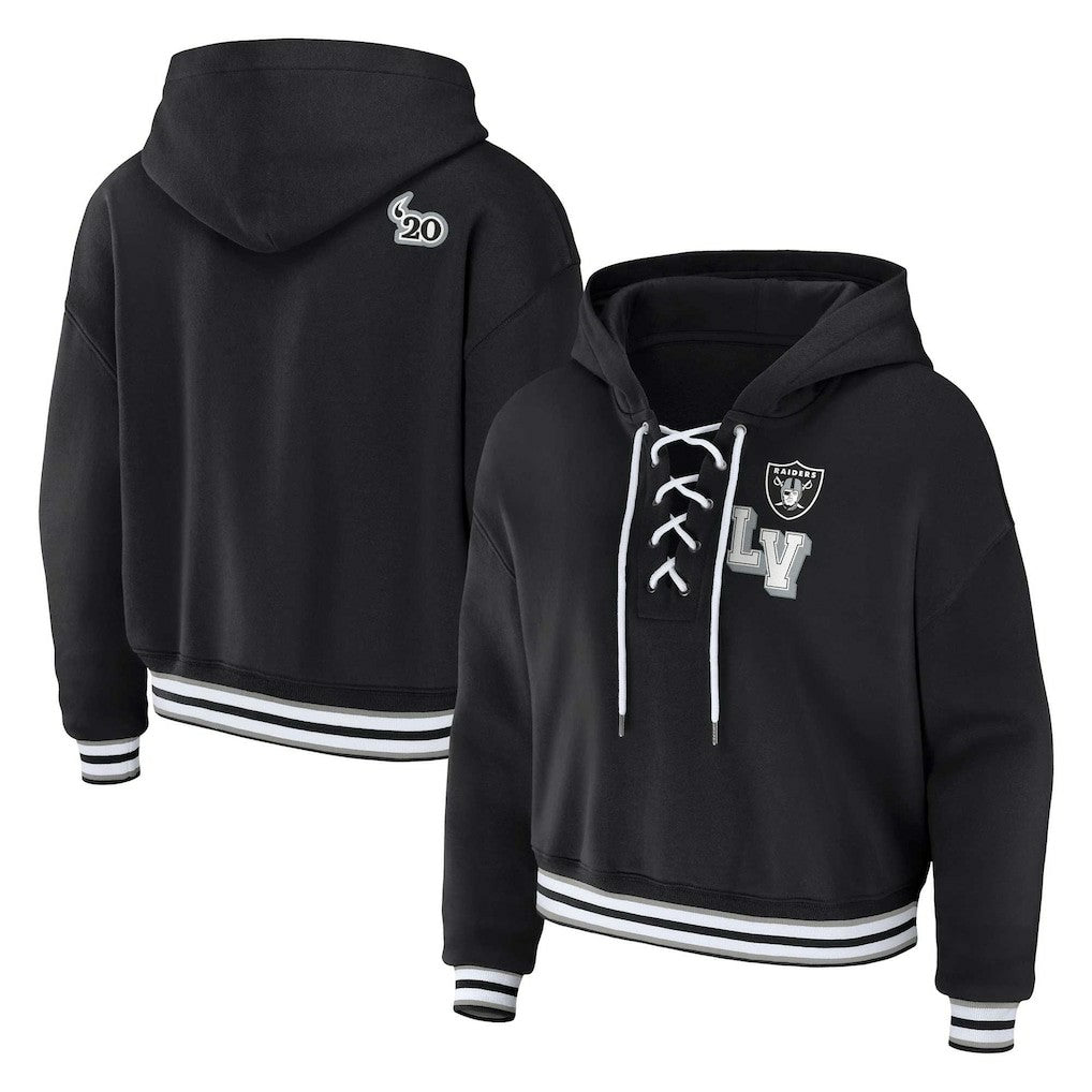 Las Vegas Raiders  WEAR by Erin Andrews Women's Plus Size Lace-Up Pullover Hoodie