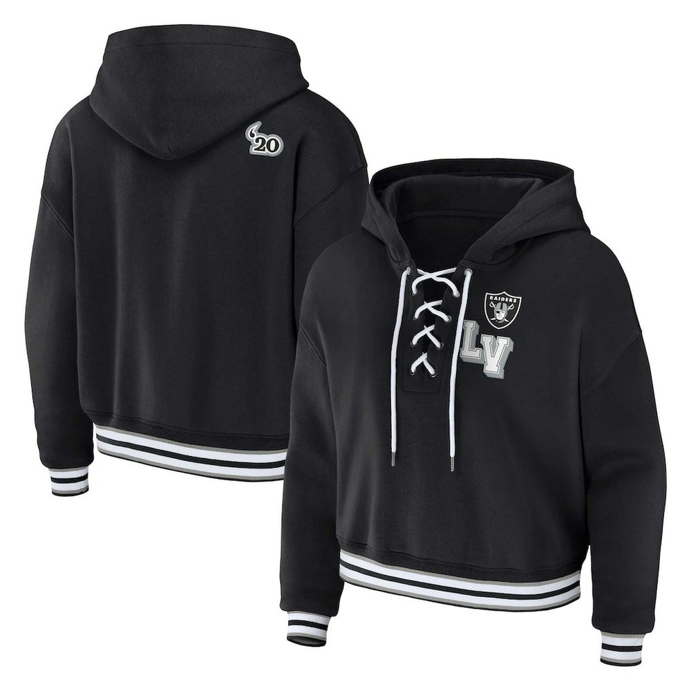 Las Vegas Raiders  WEAR by Erin Andrews Women's Plus Size Lace-Up Pullover Hoodie