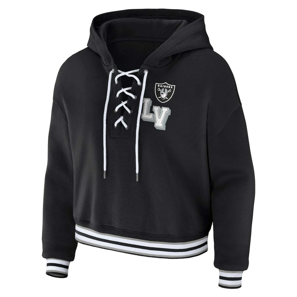 Las Vegas Raiders  WEAR by Erin Andrews Women's Plus Size Lace-Up Pullover Hoodie