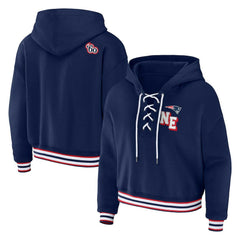 New England Patriots  WEAR by Erin Andrews Women's Plus Size Lace-Up Pullover Hoodie
