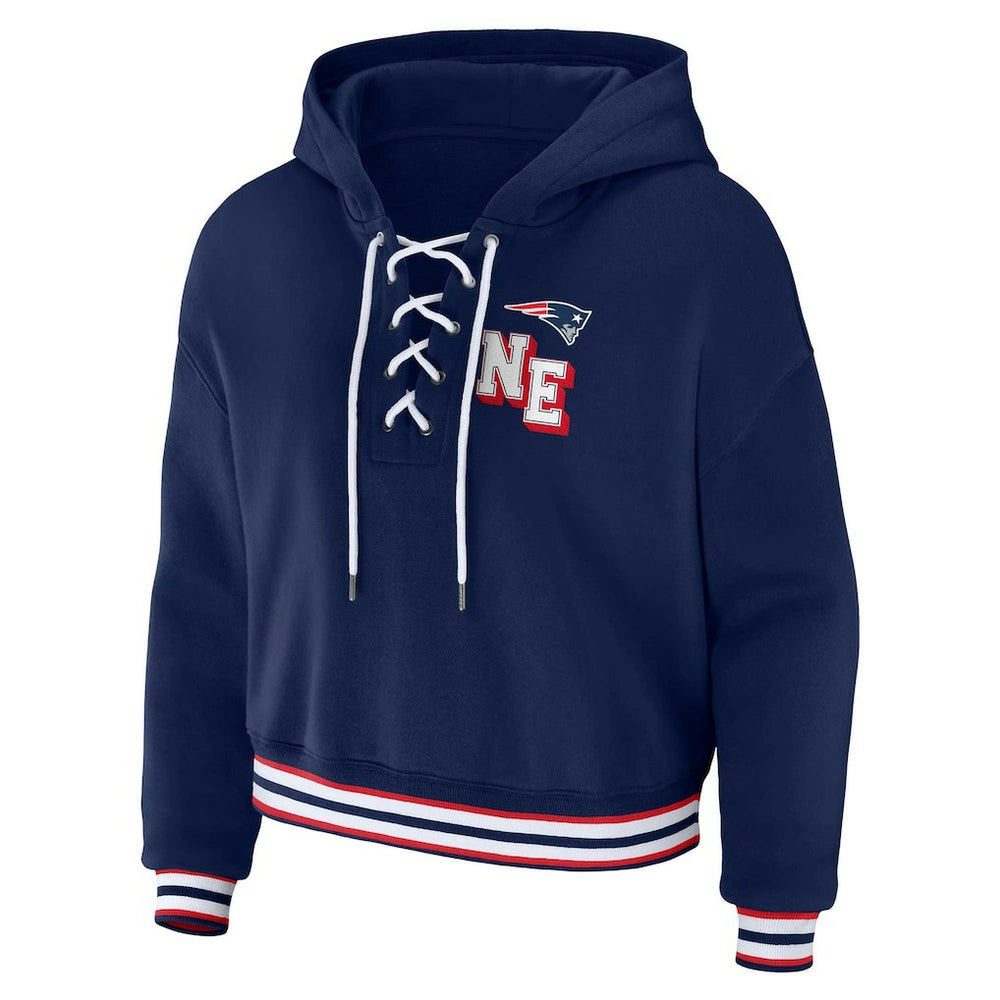 New England Patriots  WEAR by Erin Andrews Women's Plus Size Lace-Up Pullover Hoodie
