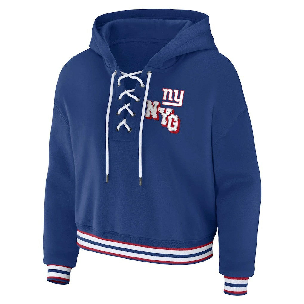 New York Giants  WEAR by Erin Andrews Women's Plus Size Lace-Up Pullover Hoodie