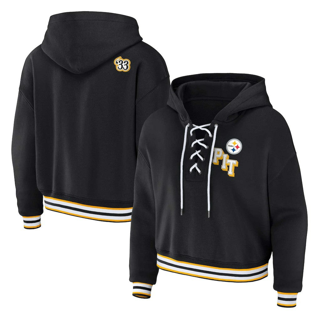 Pittsburgh Steelers  WEAR by Erin Andrews Women's Plus Size Lace-Up Pullover Hoodie
