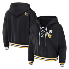Pittsburgh Steelers  WEAR by Erin Andrews Women's Plus Size Lace-Up Pullover Hoodie