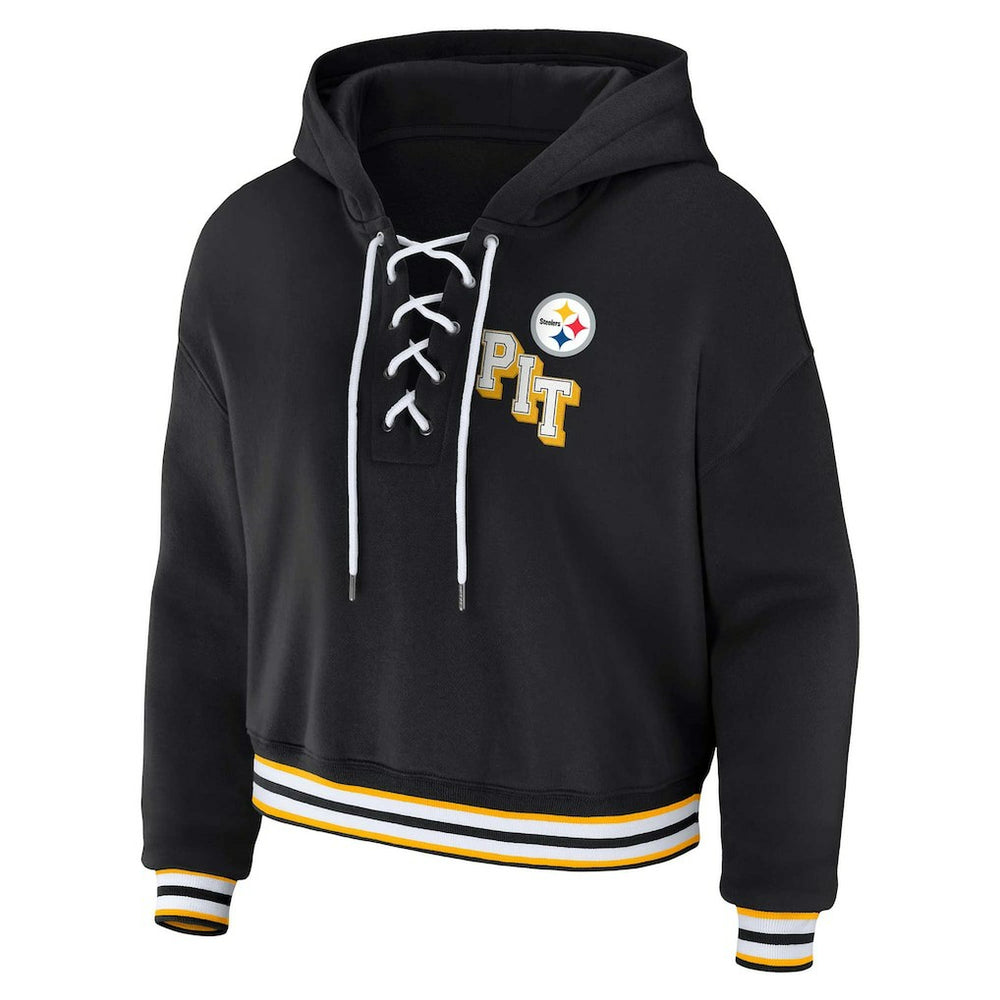 Pittsburgh Steelers  WEAR by Erin Andrews Women's Plus Size Lace-Up Pullover Hoodie